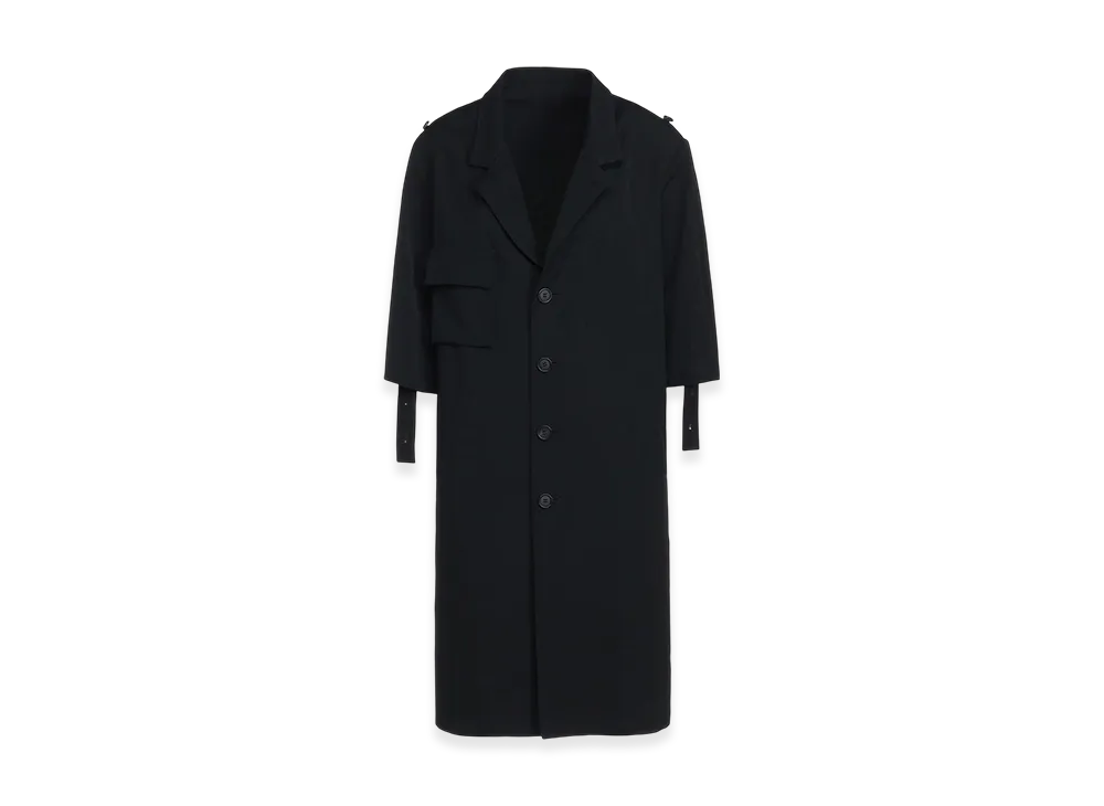 S'YTE Washer Finished Wool Gabardine Long Jacket With Taped Sleeves "Black"