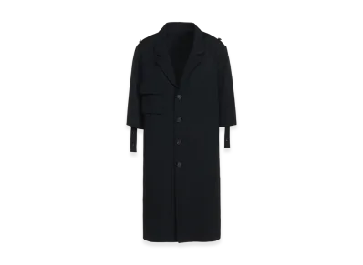 S'YTE Washer Finished Wool Gabardine Long Jacket With Taped Sleeves "Black"