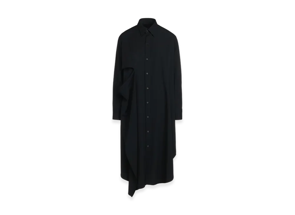 S'YTE Washer Finished Wool Gabardine Shirt Dress With Double-Tailored Right Front "Black"