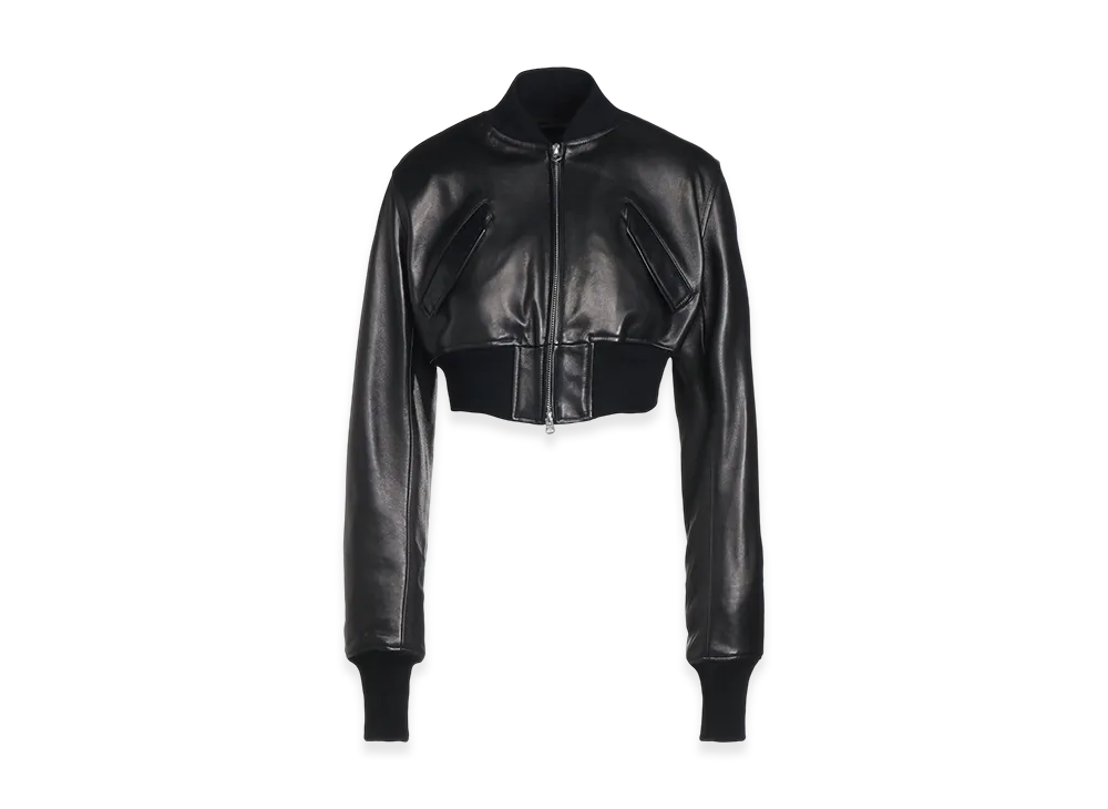 S'YTE Semi-Vegetable Tanned Sheep Leather Cropped Bomber Jacket "Black"