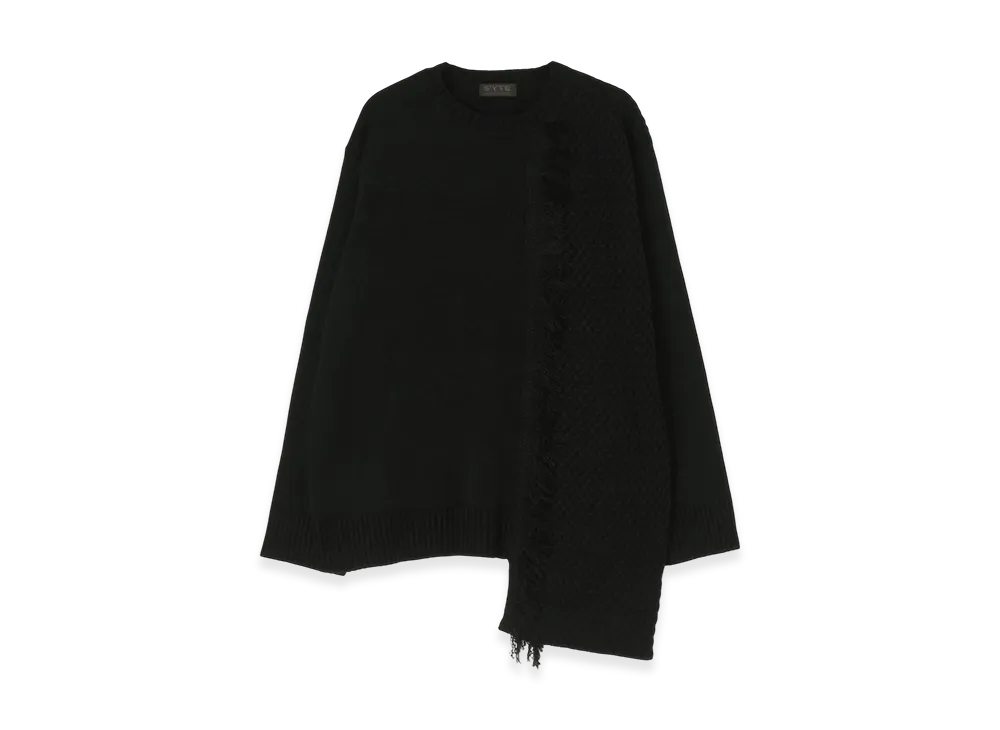 S'YTE Asymmetrical Design Knit With Fringe Detail Switched To Jacquard Knitting "Black"