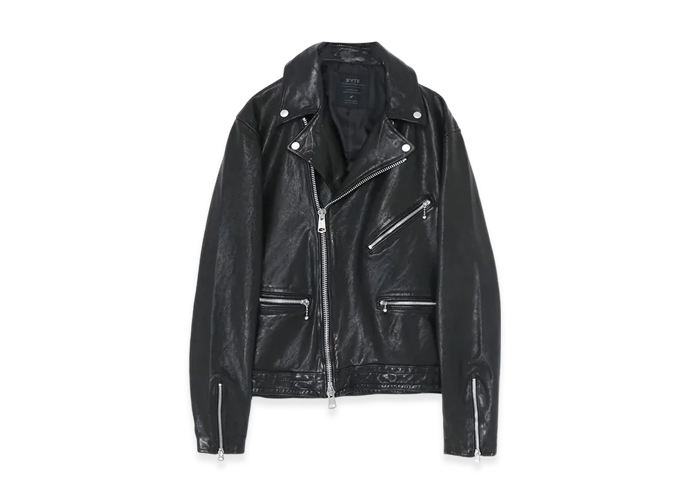 S'YTE Vegetable Tanned And Washed Sheep Leather Double Riders Jacket "Black"