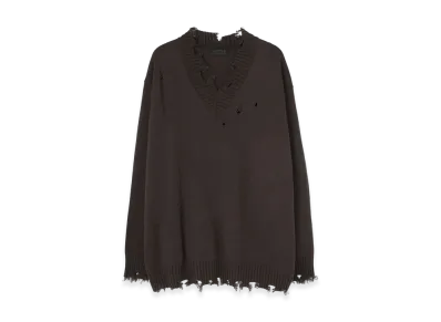 S'YTE 7G Bulky Wool Damage V Neck Pullover "Khaki"