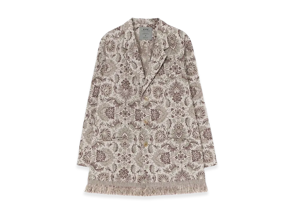 S'YTE Gobelin-Style Jacquard Shirt Jacket With Fringe Hem Design "Beige"