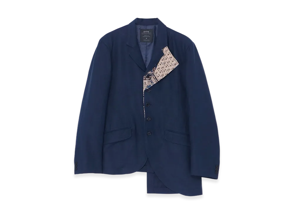 S'YTE Linen/Rayon Easy ClothIndian Block Square Print Jacket Double-Tailored Left Front "Navy"