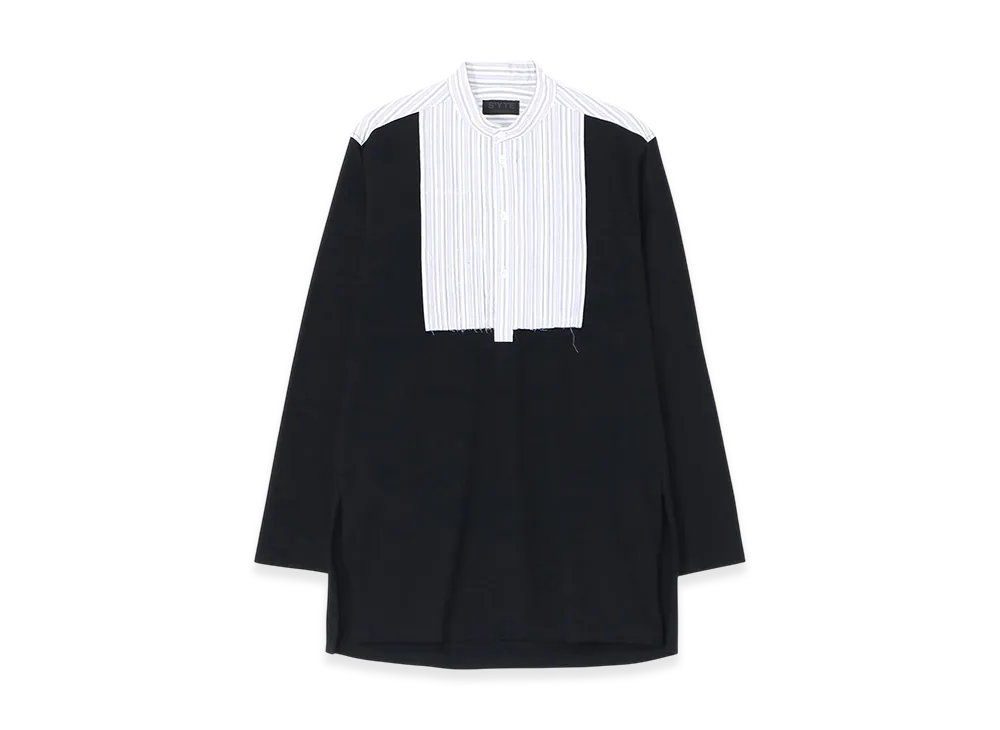 S'YTE 40/2 Cotton Jersey Striped Fabric Chest Pin Tucked Shirt "Black"