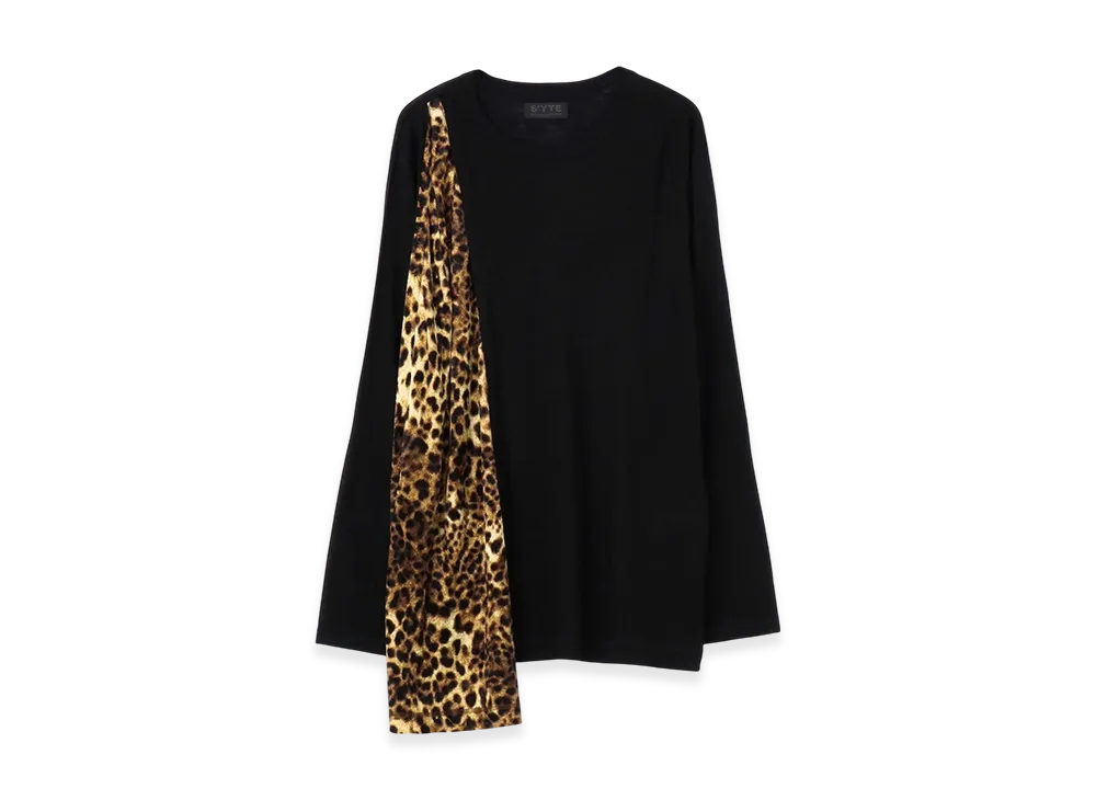 S'YTE Ac/Wool Pe/Velor Leopard Asymmetry Drape T "Black"