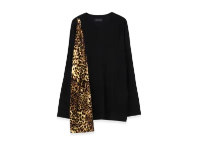 S'YTE Ac/Wool Pe/Velor Leopard Asymmetry Drape T "Black"