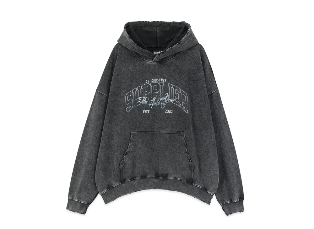 SUPPLIER Vintage Wash College Logo Hoodie "Charcoal"