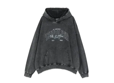 SUPPLIER Vintage Wash College Logo Hoodie "Charcoal"