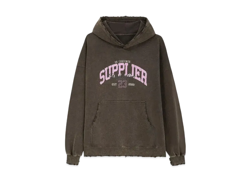 SUPPLIER Vintage Wash College Logo Hoodie "Dark Brown"