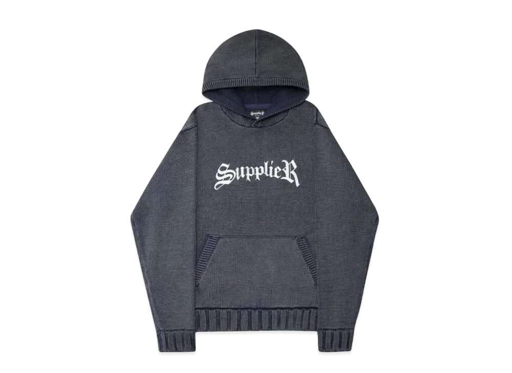 SUPPLIER Washed Logo Knit Hoodie "Navy"
