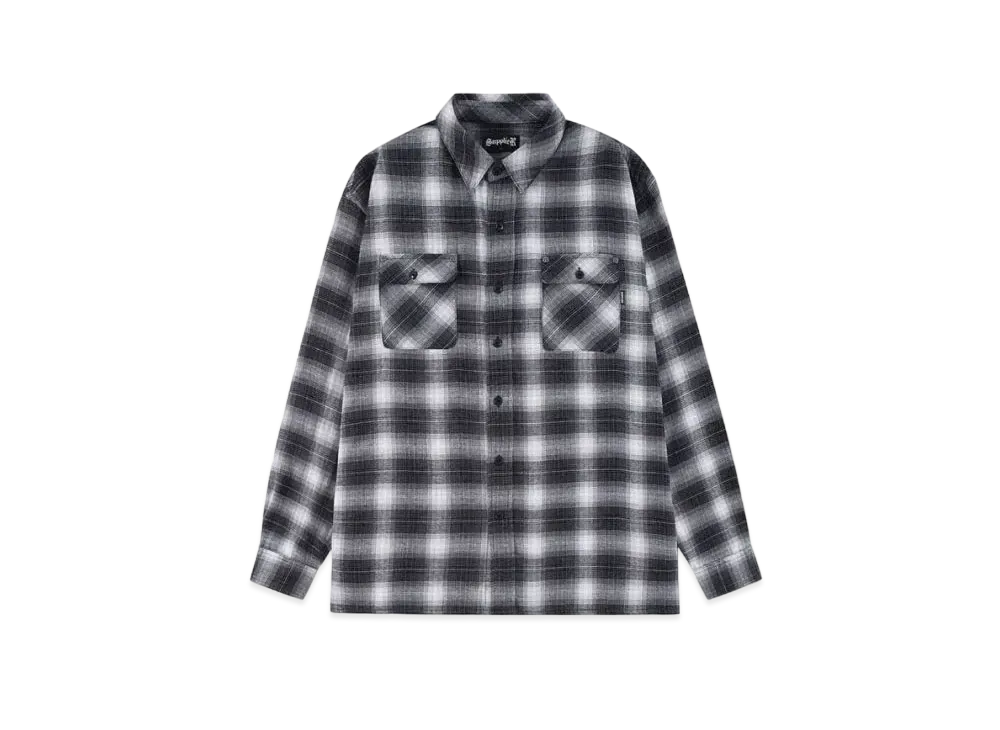 SUPPLIER Faux Leather Patch Check Shirt "Black"