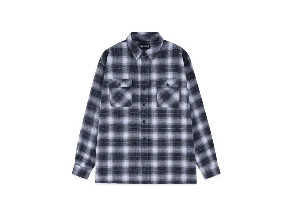 SUPPLIER Faux Leather Patch Check Shirt "Blue"