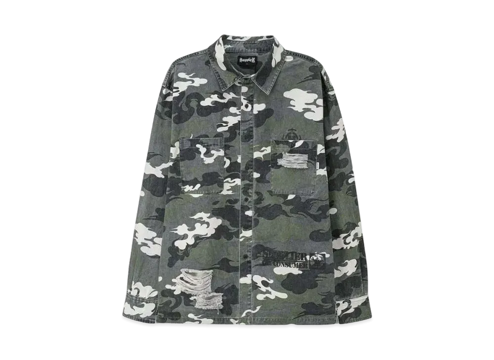 SUPPLIER Distressed Kemuri Camo Shirt "Khaki"