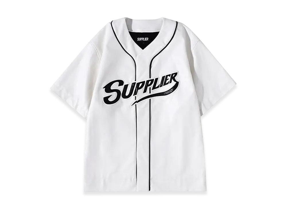 SUPPLIER S/S Logo Leather Baseball Shirt "White"