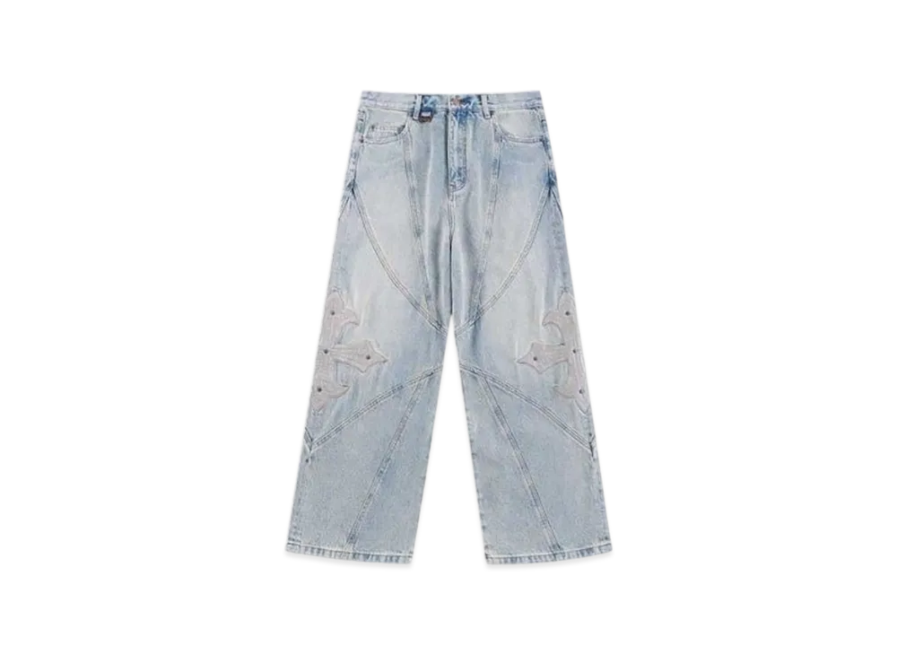 SUPPLIER Cross Leather Patch Baggy Denim Pants "Blue"