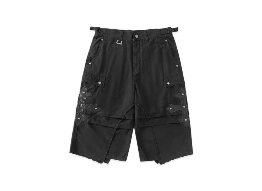 SUPPLIER Cross Leather Patch Baggy Shorts "Black"