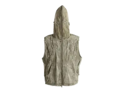 The Boy Has No Patience Eclipse Of The Blood Moon Brushed Texture Denim Hooded Vest "Green"