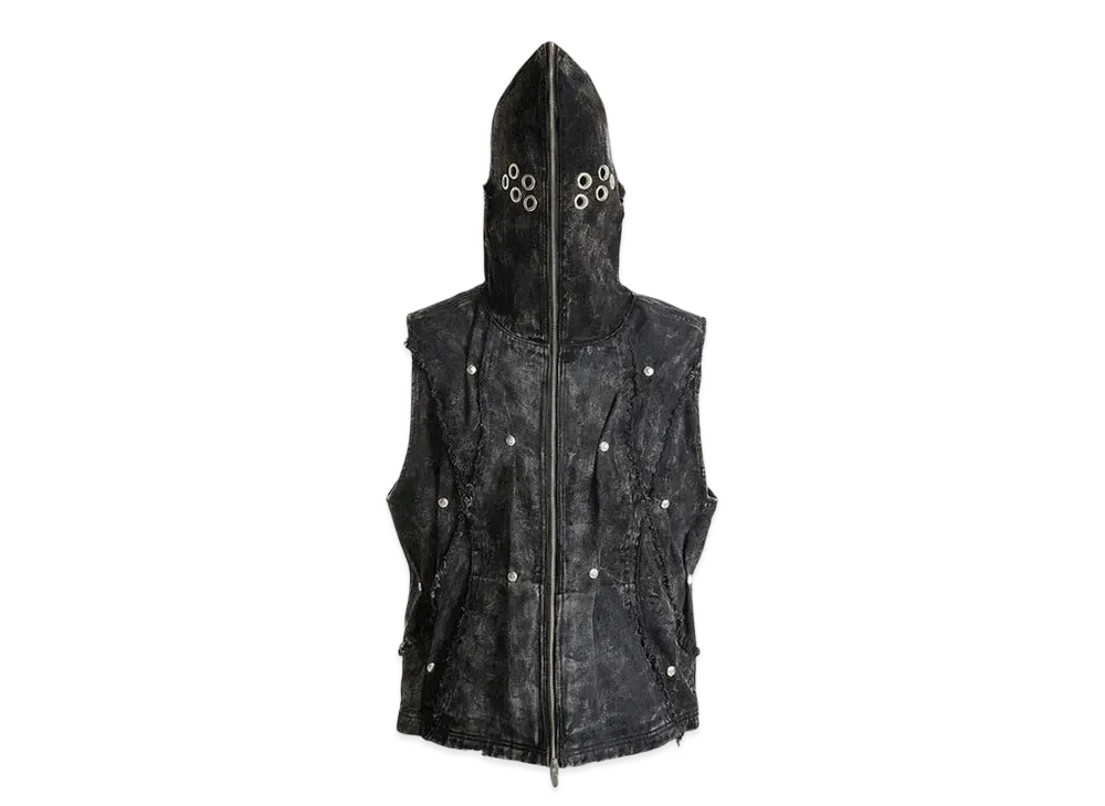 The Boy Has No Patience Eclipse Of The Blood Moon Brushed Texture Denim Hooded Vest "Black"