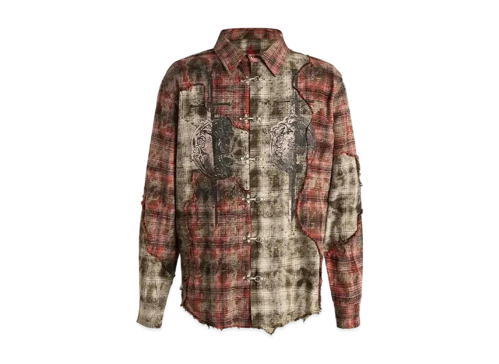The Boy Has No Patience Eclipse Of Blood Moon Patchwork Shirt "Red"