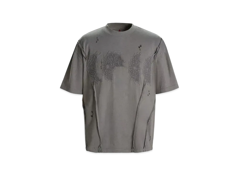 The Boy Has No Patience Moonstone Cobweb Patch Destroyed S/S Tee "Grey"