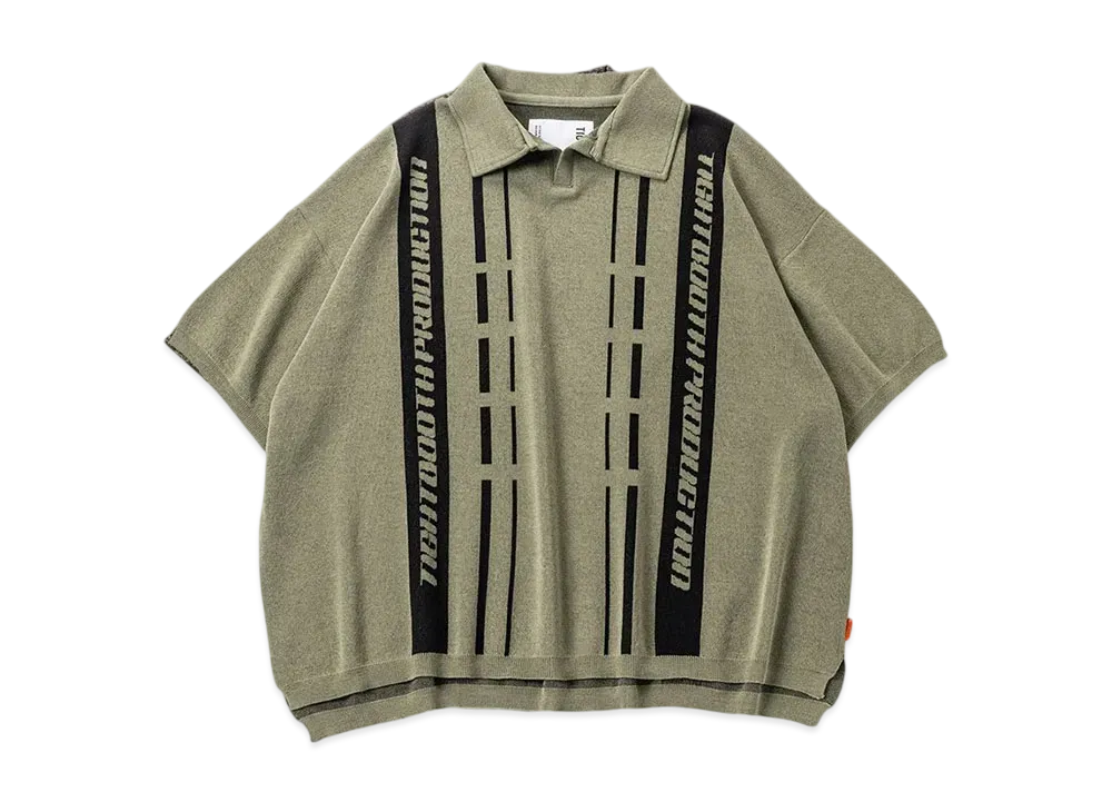 TIGHTBOOTH Stripe Knit Open Polo "Olive"