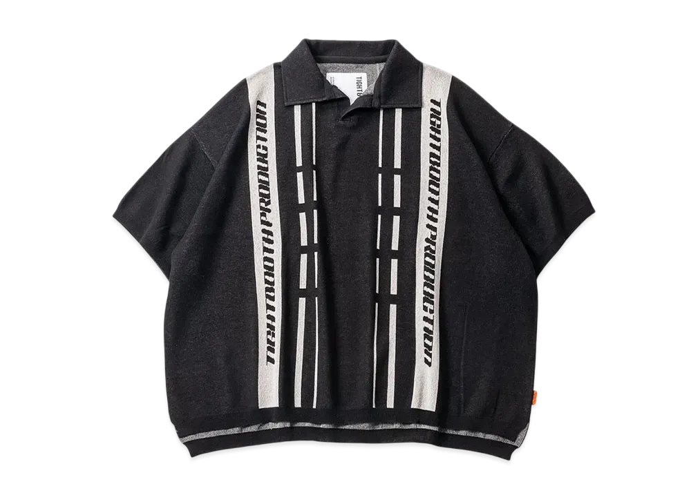 TIGHTBOOTH Stripe Knit Open Polo "Black"