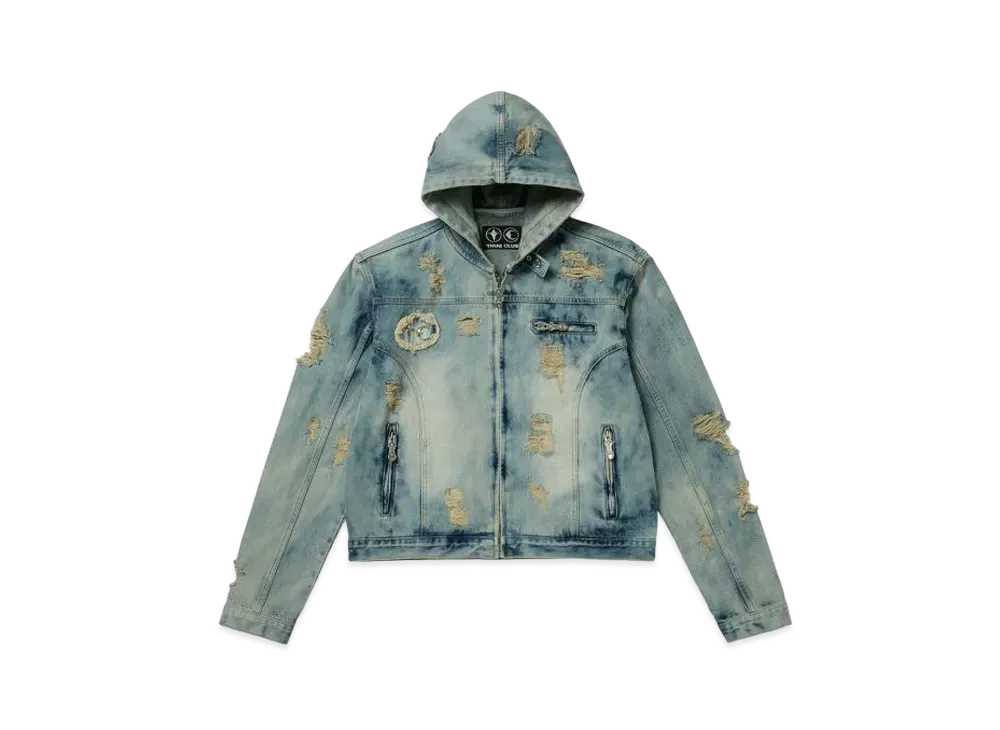 THUG CLUB Rover Denim Hoodie Zip-Up "Blue"