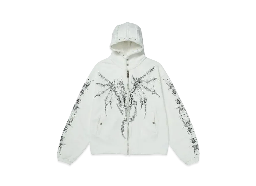 THUG CLUB Dragon Stud Zip-Up Hoodie "White"