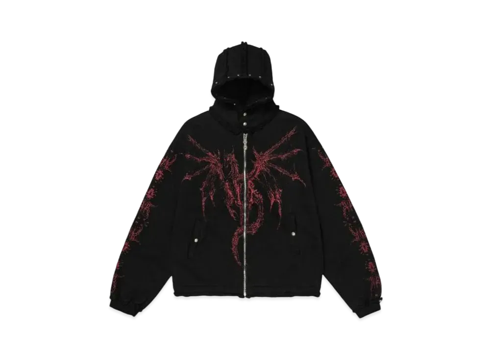 THUG CLUB Dragon Stud Zip-Up Hoodie "Black"