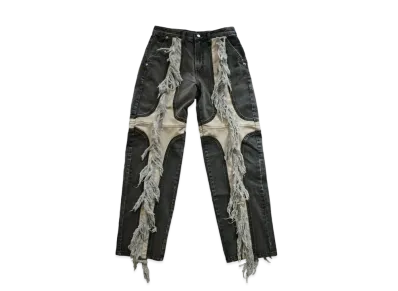 THUG CLUB Mohican Leather Denim Pants "Black"