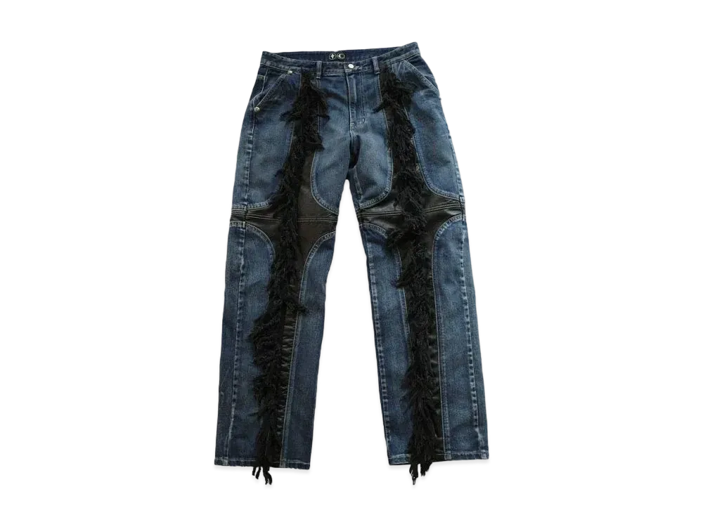 THUG CLUB Mohican Leather Denim Pants "Blue"