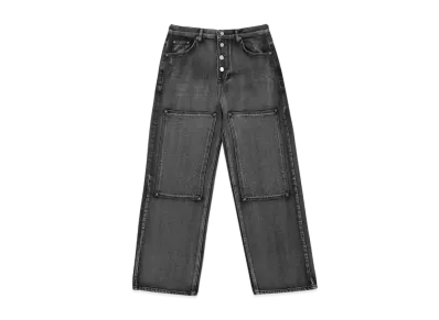 THUG CLUB Double Knee Laser Denim Pants "Black"