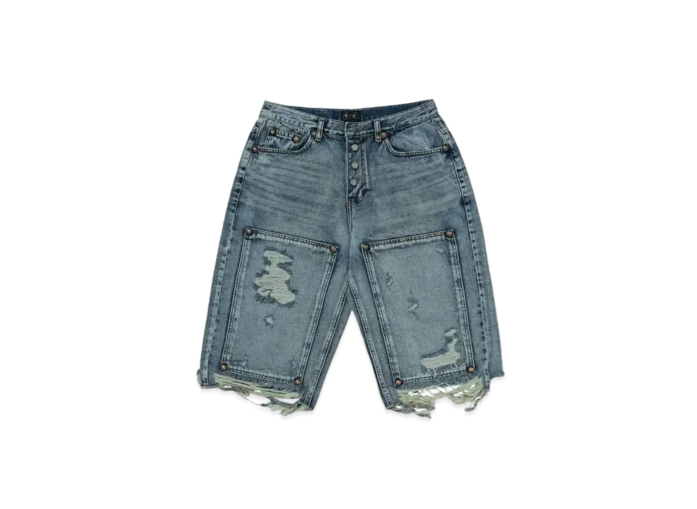 THUG CLUB Double Knee Damage Shorts "Blue"