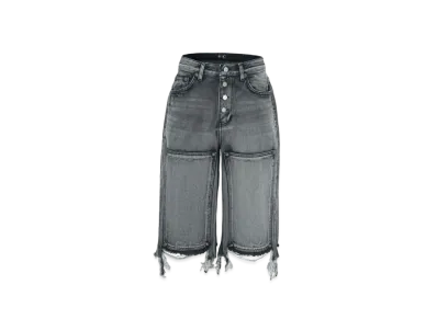 THUG CLUB Double Knee Denim Shorts "Black"