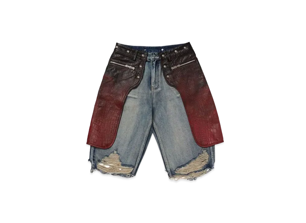 THUG CLUB x FILA Dragon Leather Denim Mix Short "Dragon Skin"