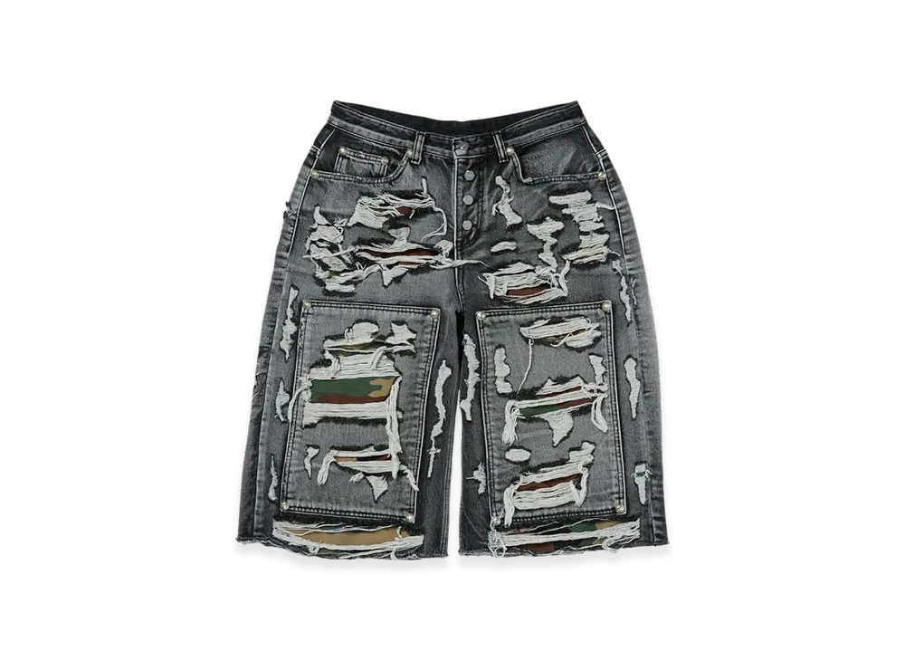 THUG CLUB Hell Camo Denim Shorts "Black"