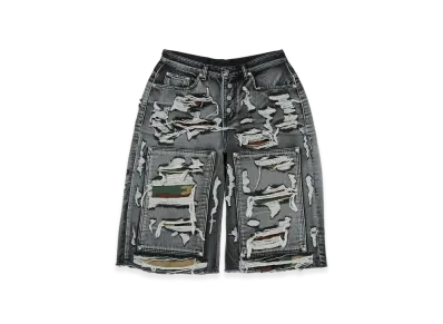 THUG CLUB Hell Camo Denim Shorts "Black"