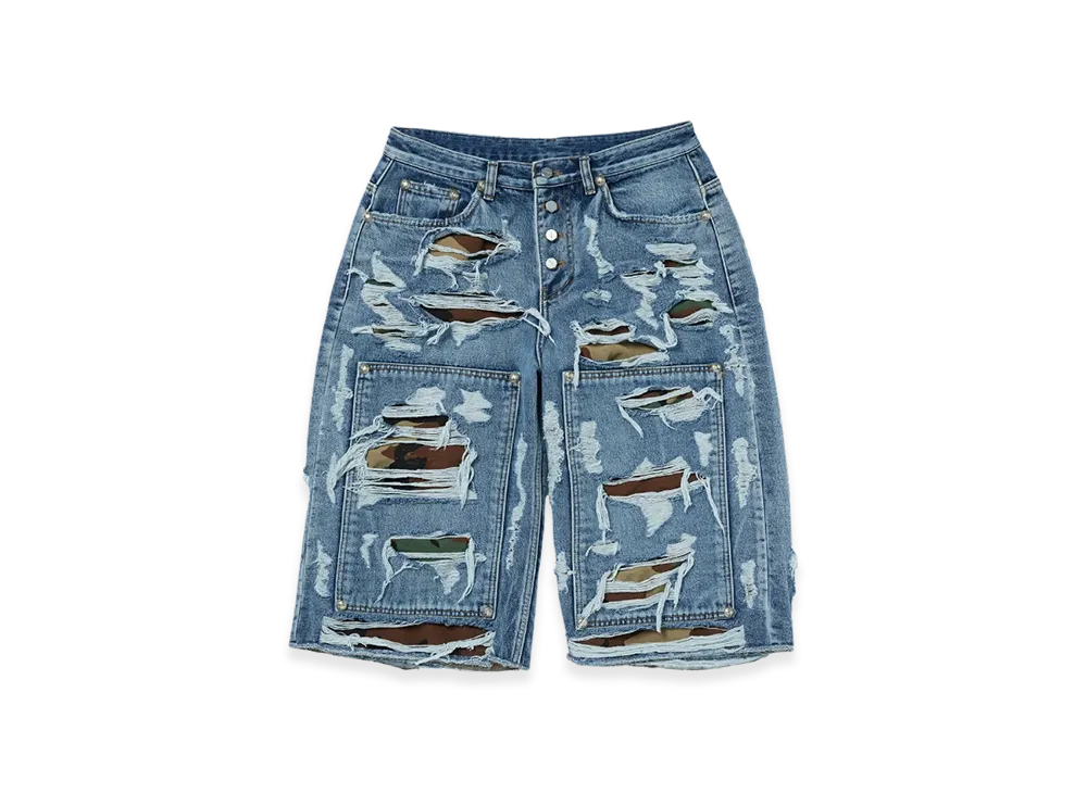 THUG CLUB Hell Camo Denim Shorts "Blue"