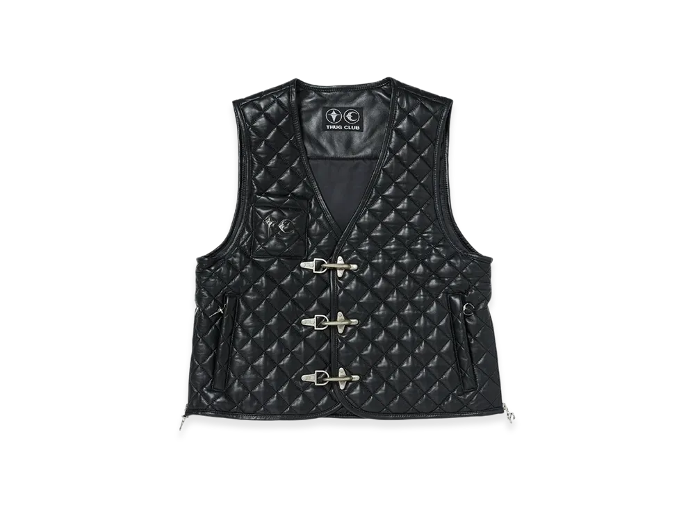 THUG CLUB TC Bone Leather Quilted Vest "Black"
