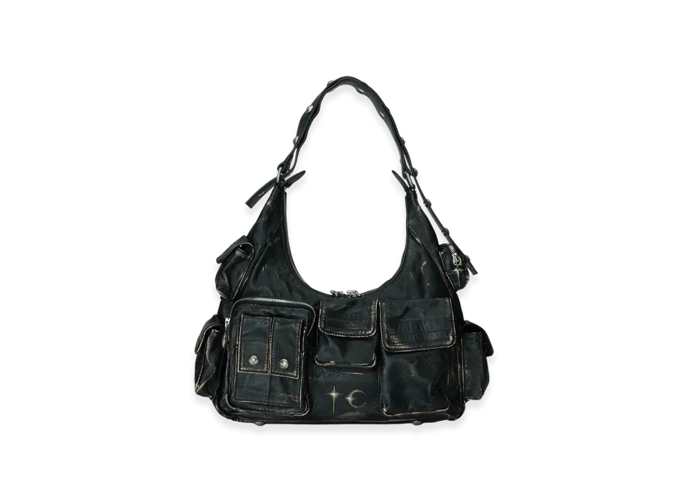 THUG CLUB Washed Leather Multi Pocket Bag "Black"