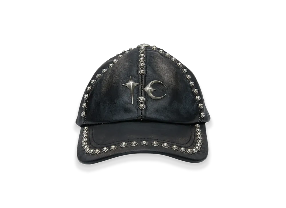 THUG CLUB Studded Washed Leather Cap "Black"