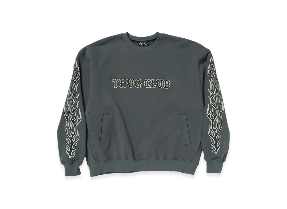 THUG CLUB Leather Flame Sweatshirt "Grey"