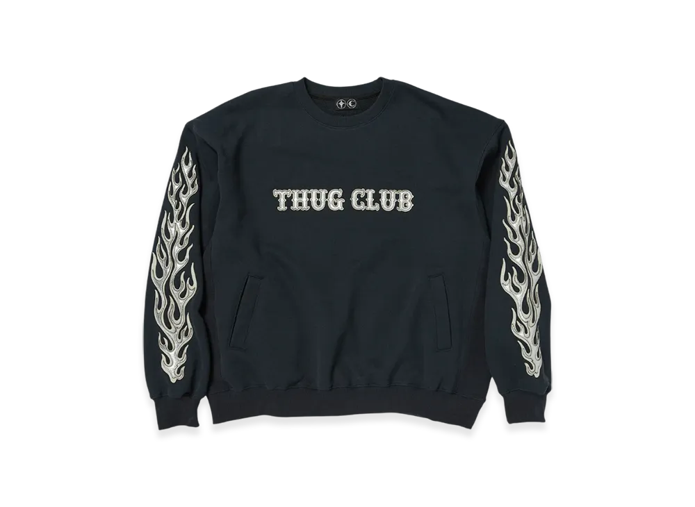 THUG CLUB Leather Flame Sweatshirt "Navy"