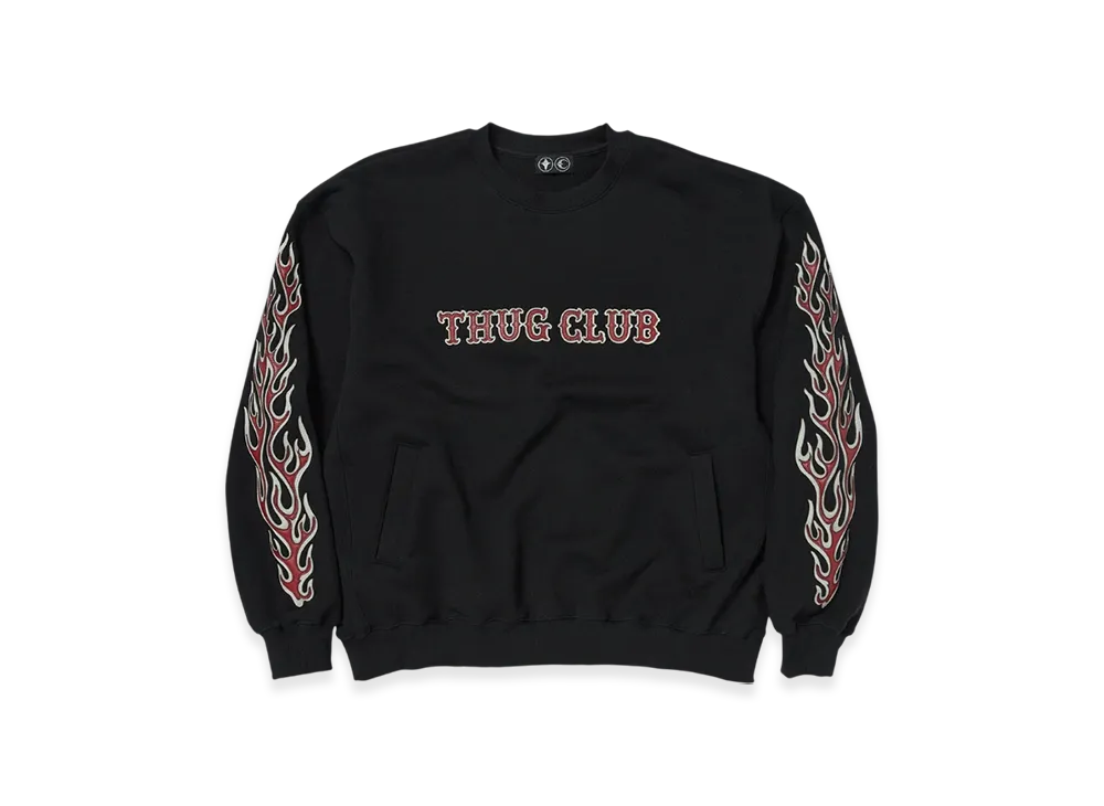 THUG CLUB Leather Flame Sweatshirt "Black"