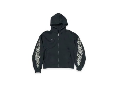 THUG CLUB Leather Flame Hooded Zip-Up "Navy"