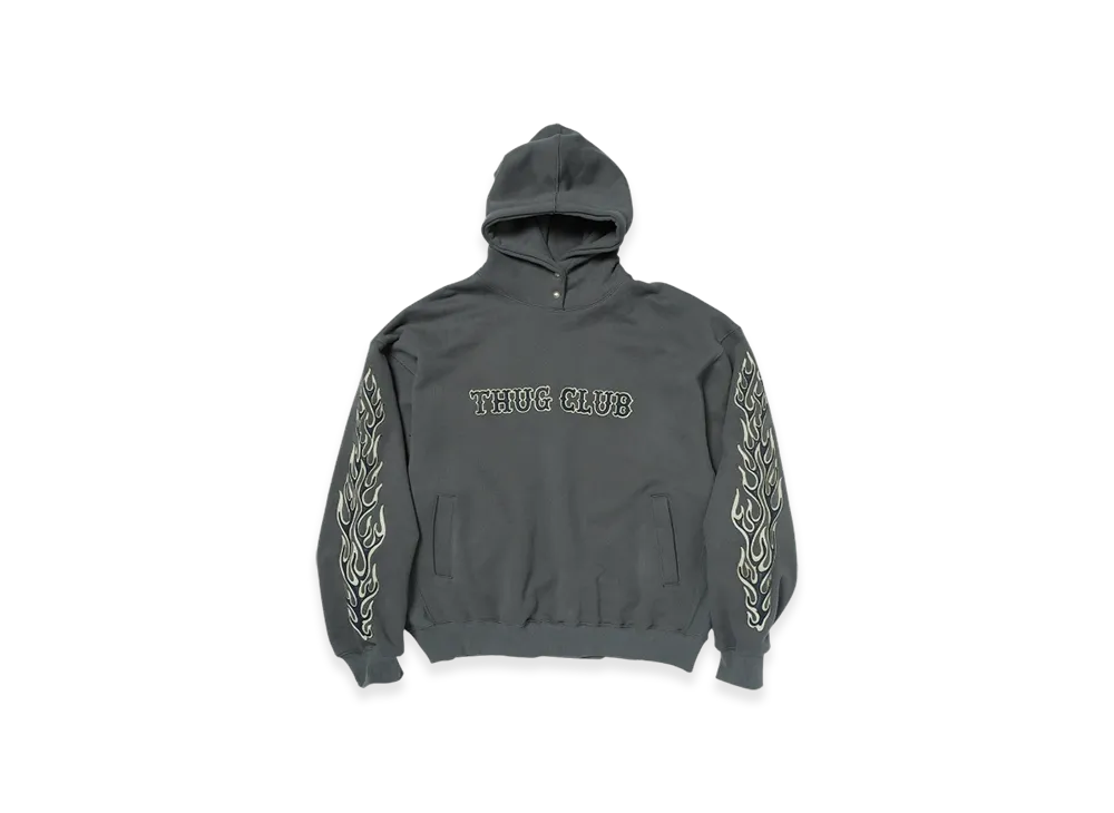 THUG CLUB Leather Flame Hoodie "Grey"