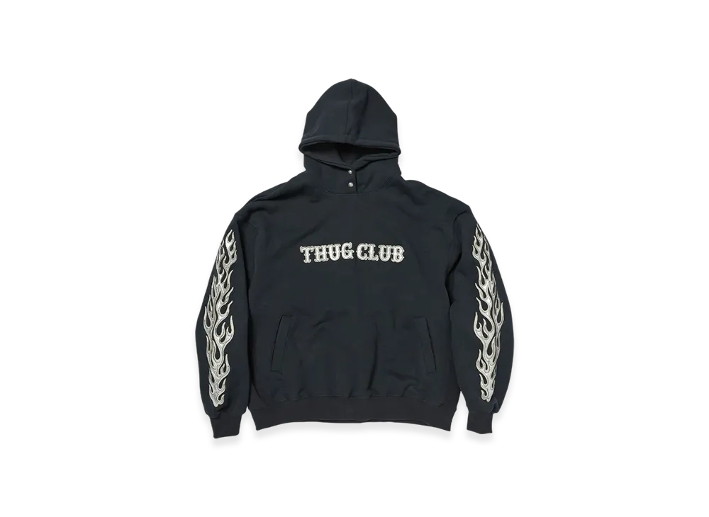 THUG CLUB Leather Flame Hoodie "Navy"