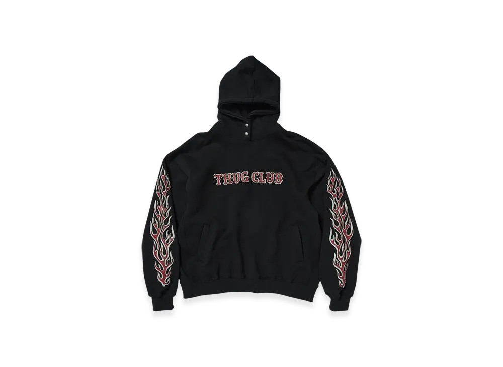 THUG CLUB Leather Flame Hoodie "Black"